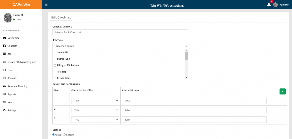 Check List For CA Office Management Software