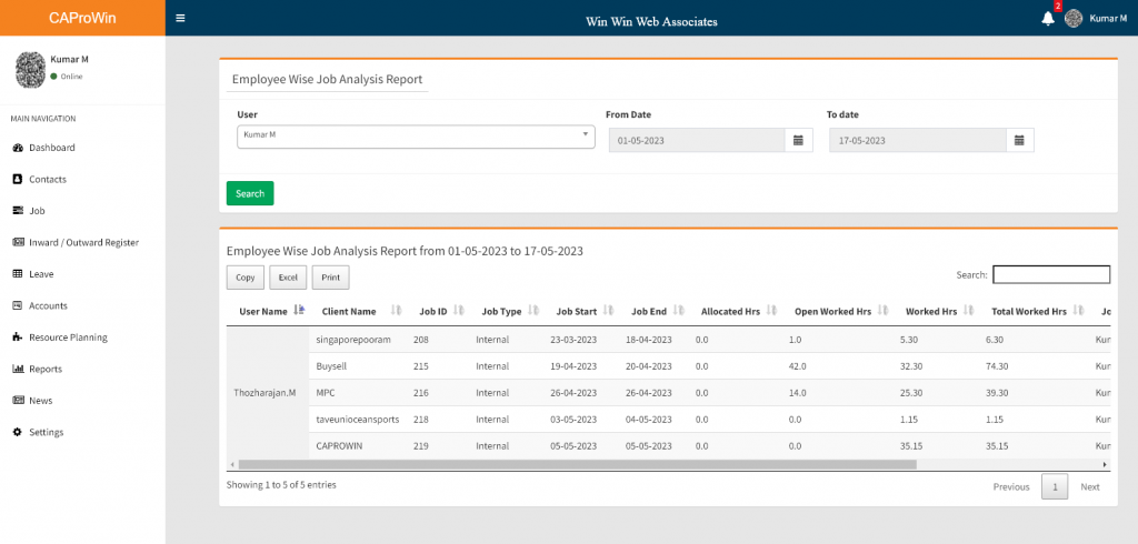 Reports For CA Office Management Software